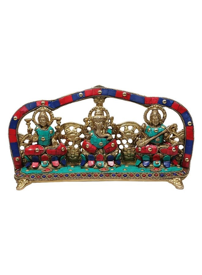 CRAFTHUT Metal Brass Statue/Laxmi Ganesh Saraswati at Home & Office Diwali Gift/Pooja Essential, Dimensions (LxBxH - 10x2.5x5.5) Inches, Weight - 1.6 Kg, Multi Color, 1 Piece - Image 1
